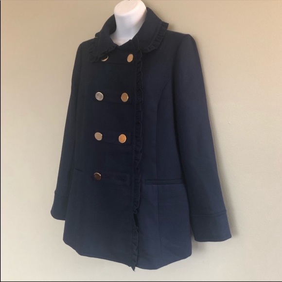Crown & Ivy Ruffle Trim Peacoat in Navy NWT - Picture 4 of 6